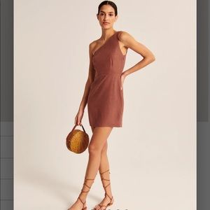 One-Shoulder Linen-Blend Mini Dress